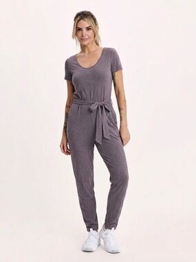 KNIX Women's V-Neck Short Sleeve Leisure Jumpsuit - Violet Dusk, Medium